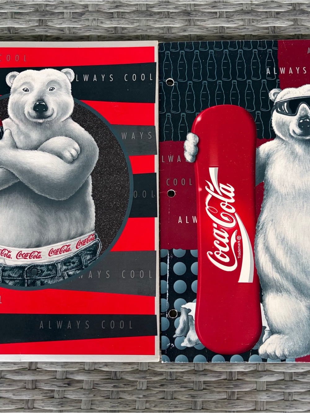 Vintage TWO Coca-Cola Red & Black Polar Bear Folders
